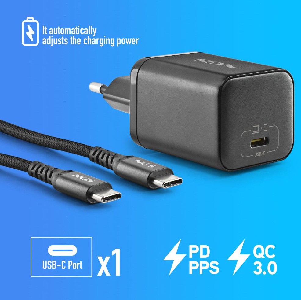Carregador 65W + Cabo USB-C + 8 Conectores NGS BUD65W-H