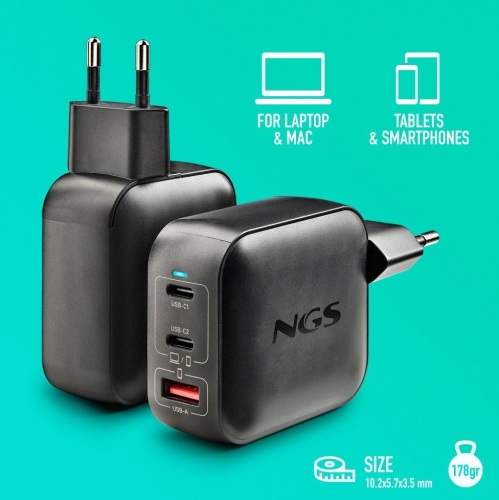 Carregador de Parede 100W 2 USB-C+1 USB-A NGS BUD 100W TINY