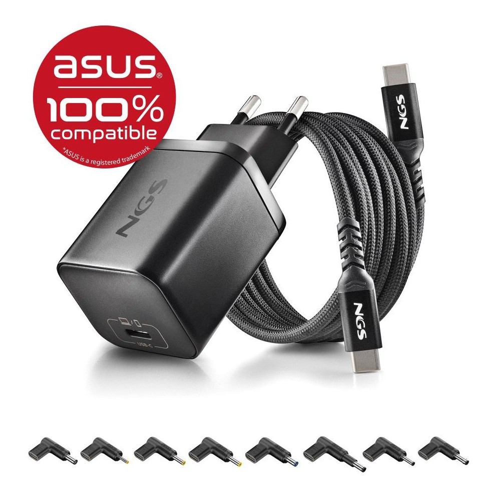 Carregador 65W + Cabo USB-C + 8 Conectores NGS BUD65W-AS