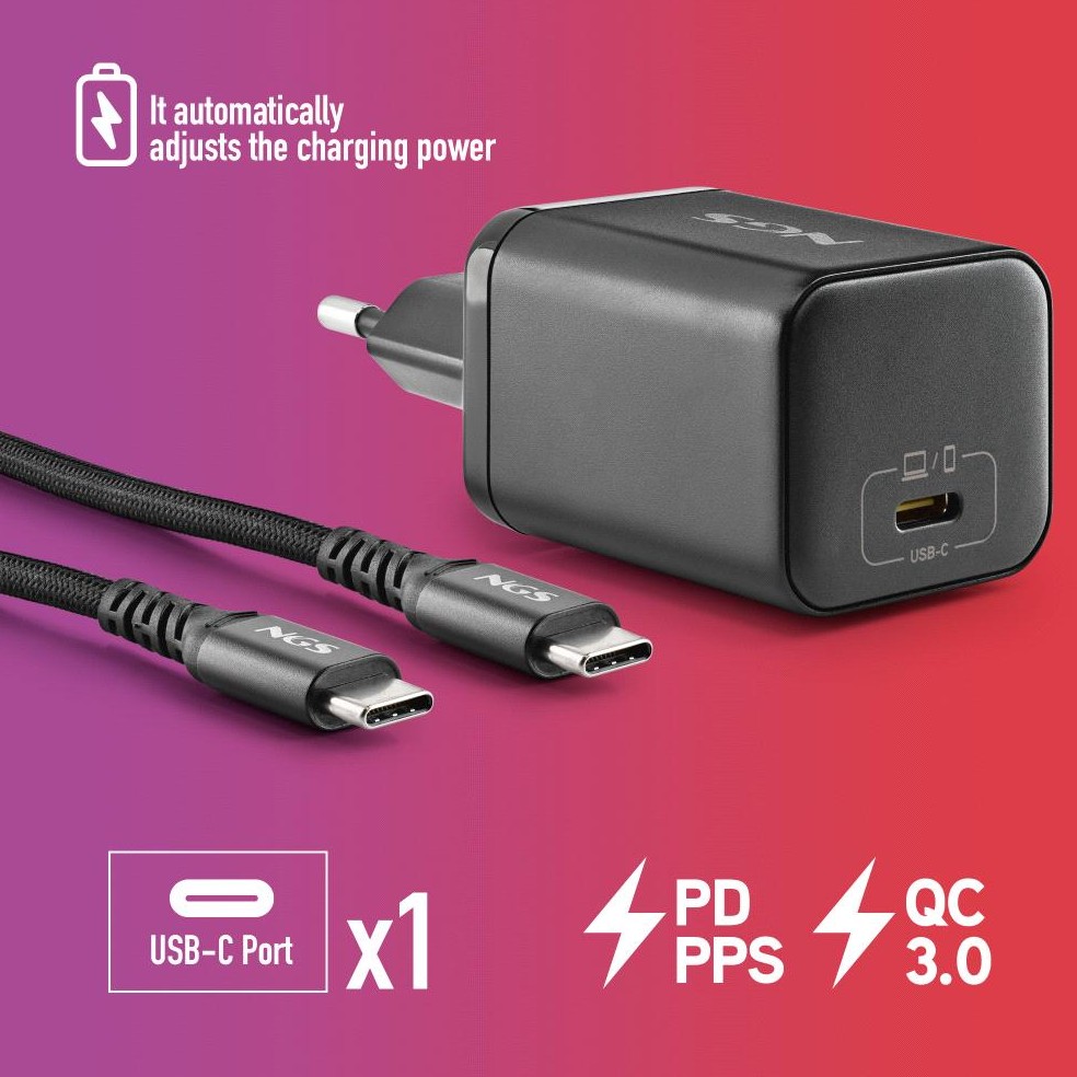 Carregador 65W + Cabo USB-C + 8 Conectores NGS BUD65W-AS