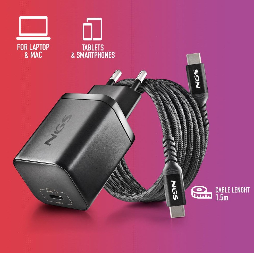 Carregador 65W + Cabo USB-C + 8 Conectores NGS BUD65W-AS