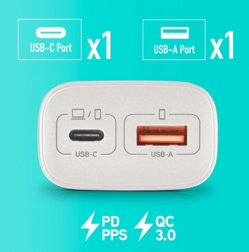 Carregador de Parede 45W USB-C + USB-A NGS EON 45W WHITE