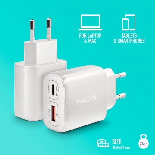 Carregador de Parede 45W USB-C + USB-A NGS EON 45W WHITE