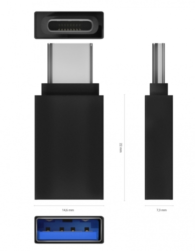 MINI ADAPTADOR ALUMINIO USB 3.2 GEN1 3A TIPO USB-C/M-A/H PRETO AISENS A108-0717