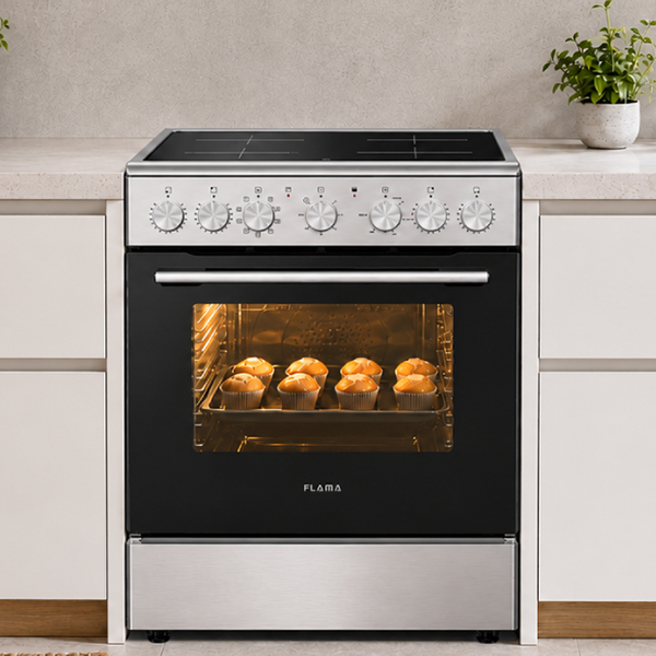 Fogão Elétrico Vitrocerâmico FLAMA 8412FL – 4 Zonas de Cozedura, 60 cm, Inox
