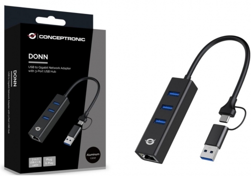 Adaptador de Rede Conceptronic DONN07BA USB-C para Gigabit 