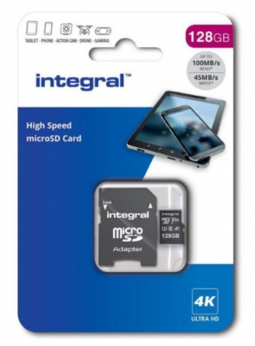 Cartão de Memória MicroSDXC Integral Security High Endurance – 128GB, UHS-I U3, V30 -INMSDX128G100V30-SEC