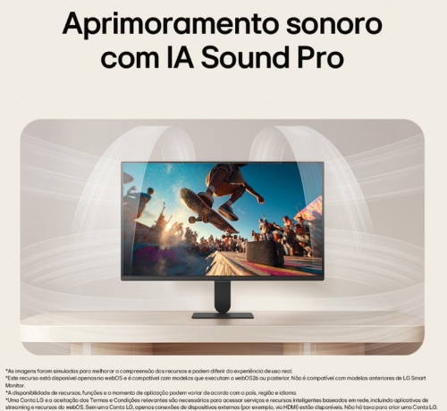 Monitor Smart LG 24U511SB-B – 24" IPS FHD, 120 Hz, webOS, HDMI, USB e Colunas