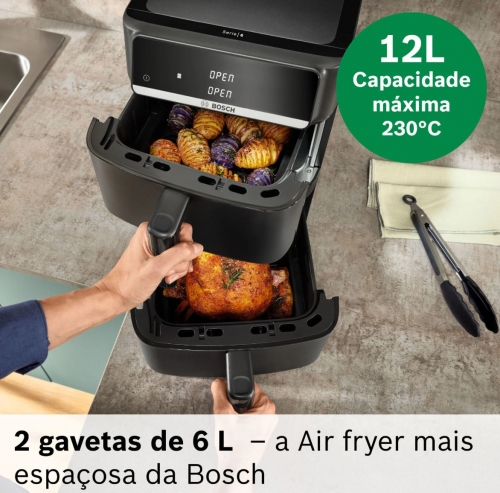 Fritadeira Air Fryer Bosch MAFD661B4 Série 6 12L 2800W Dupla Gaveta