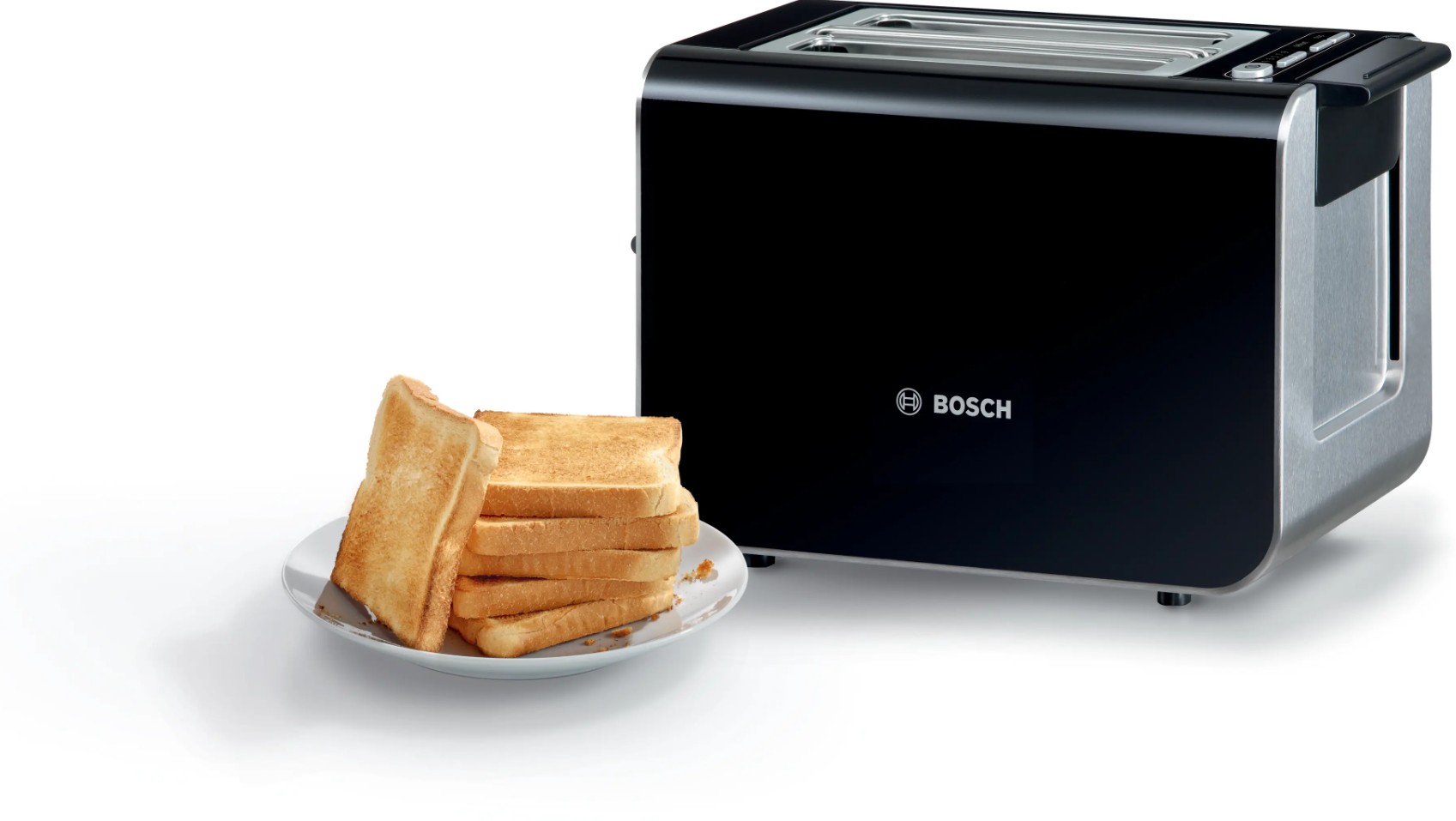 Torradeira Bosch Styline TAT8613N, 2 fatias, 860 W, 9 níveis, LED, Preto/Inox.