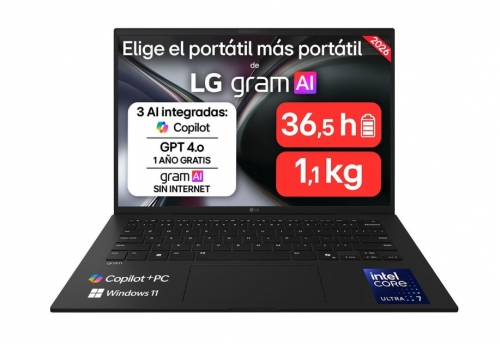 Portátil LG gram Pro 14", Intel Core Ultra 7 355, 32 GB , 512 GB, Windows 11 Home Teclado ES – 14Z90U-G.AU85BN