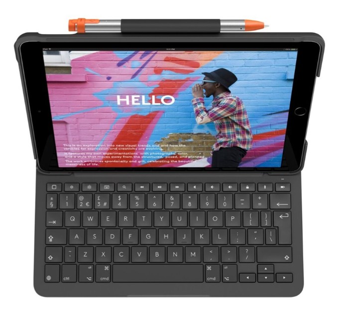 Teclado Logitech Slim Folio (920-011427) – Capa com Teclado Sem Fios Bluetooth LE para iPad, QWERTY Italiano, Cinzento Oxford