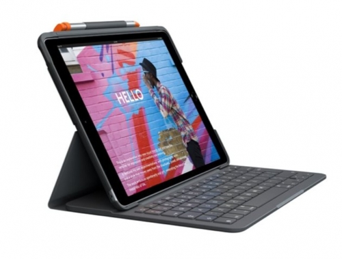 Teclado Logitech Slim Folio (920-011427) – Capa com Teclado Sem Fios Bluetooth LE para iPad, QWERTY Italiano, Cinzento Oxford