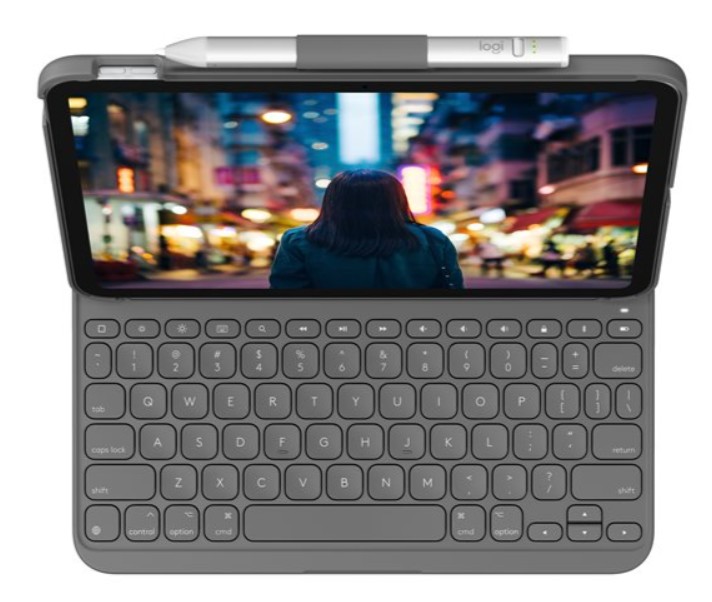 Teclado Logitech Slim Folio (920-011427) – Capa com Teclado Sem Fios Bluetooth LE para iPad, QWERTY Italiano, Cinzento Oxford
