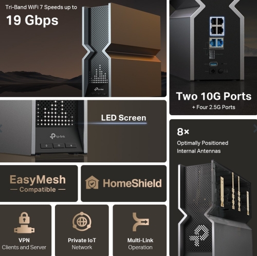 Router TP-Link Archer BE800 – Wi-Fi 7 BE19000 Tri-Band, 19 Gbps, 2× 10G