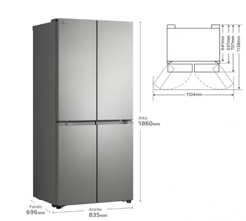 Frigorífico Combinado SIDE BY SIDE LG GMBS30SEPY Multi Door 580 L – No Frost, Inox, Wi-Fi ThinQ,