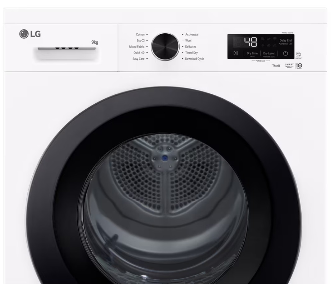 Máquina de Secar Roupa LG RHX1009NWK, 9 kg, Bomba de Calor, Wi-Fi, Sensor Dry, Condensador Autolimpante, Classe C