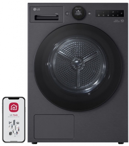 Máquina de Secar Roupa LG RHX7010TBB – 10 kg, Bomba de Calor Dual Inverter, Classe C, Wi-Fi, Preto Mate