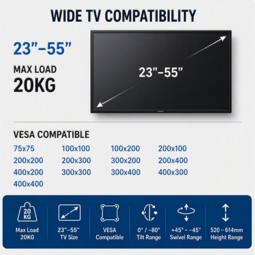 Suporte de Teto Ewent EW1511 para TV 23"–55" até 20 kg Dobrável