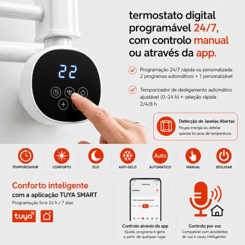 Toalheiro Elétrico HJM NYRA 1000 W Wi-Fi em Alumínio Branco