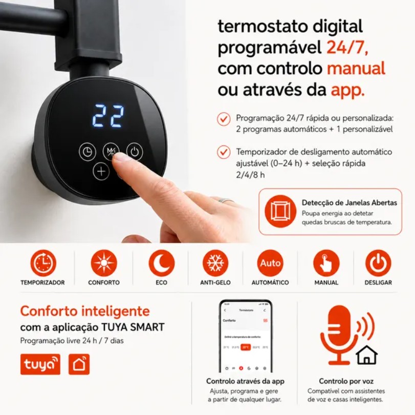 Toalheiro Elétrico HJM NYRA 750 W Wi-Fi em Alumínio Preto