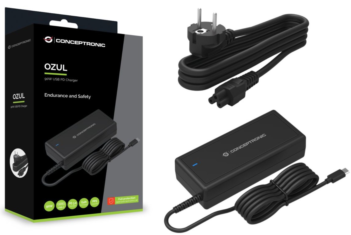 Carregador Portátil Universal Conceptronic GaN USB-C 90W – OZUL10BE