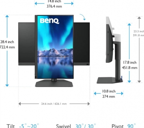 Monitor Profissional BenQ SW272Q – 27" QHD 2K IPS – HDR10 – 99% Adobe RGB / 98% P3 – USB-C 90W – HDMI – 9H.Y0DLB.QBE