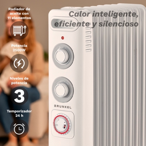 Radiador GRUNKEL RD-2500S-  elétrico a óleo, 2500 W, 11 elementos de aquecimento, 3 níveis de potência