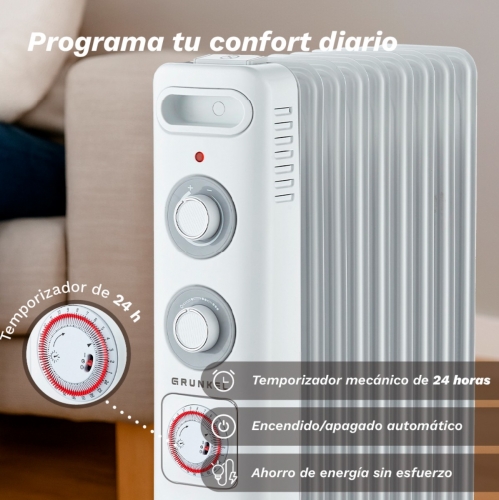 Radiador GRUNKEL RD-2500S-  elétrico a óleo, 2500 W, 11 elementos de aquecimento, 3 níveis de potência