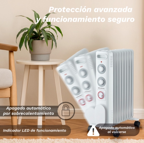 Radiador GRUNKEL RD-2500S-  elétrico a óleo, 2500 W, 11 elementos de aquecimento, 3 níveis de potência