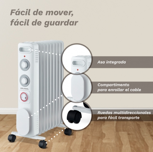 Radiador GRUNKEL RD-2500S-  elétrico a óleo, 2500 W, 11 elementos de aquecimento, 3 níveis de potência