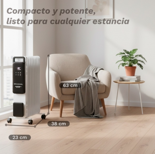 Radiador GRUNKEL RD-2500PRO - elétrico a óleo inteligente, 2500 W, 11 elementos de aquecimento, 3 níveis de potência