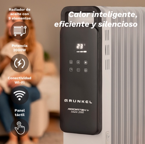 Radiador GRUNKEL RD-2500PRO - elétrico a óleo inteligente, 2500 W, 11 elementos de aquecimento, 3 níveis de potência