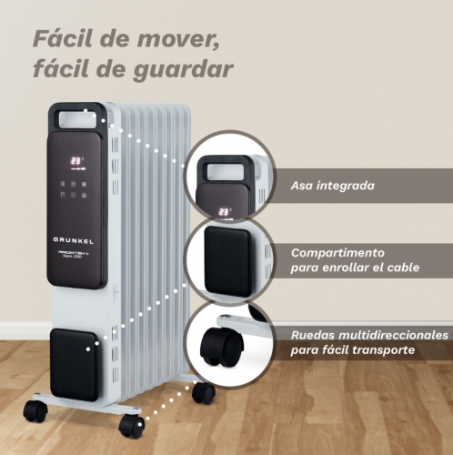 Radiador GRUNKEL RD-2500PRO - elétrico a óleo inteligente, 2500 W, 11 elementos de aquecimento, 3 níveis de potência