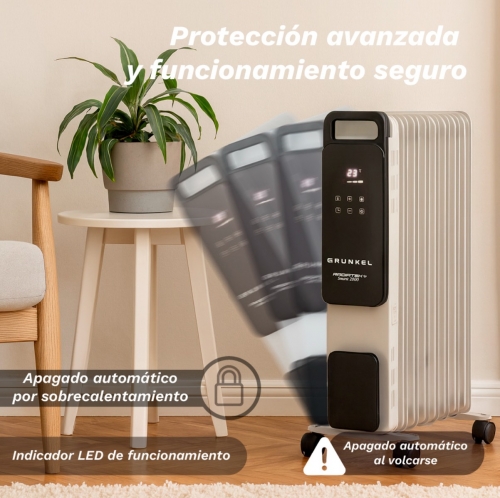 Radiador GRUNKEL RD-2500PRO - elétrico a óleo inteligente, 2500 W, 11 elementos de aquecimento, 3 níveis de potência