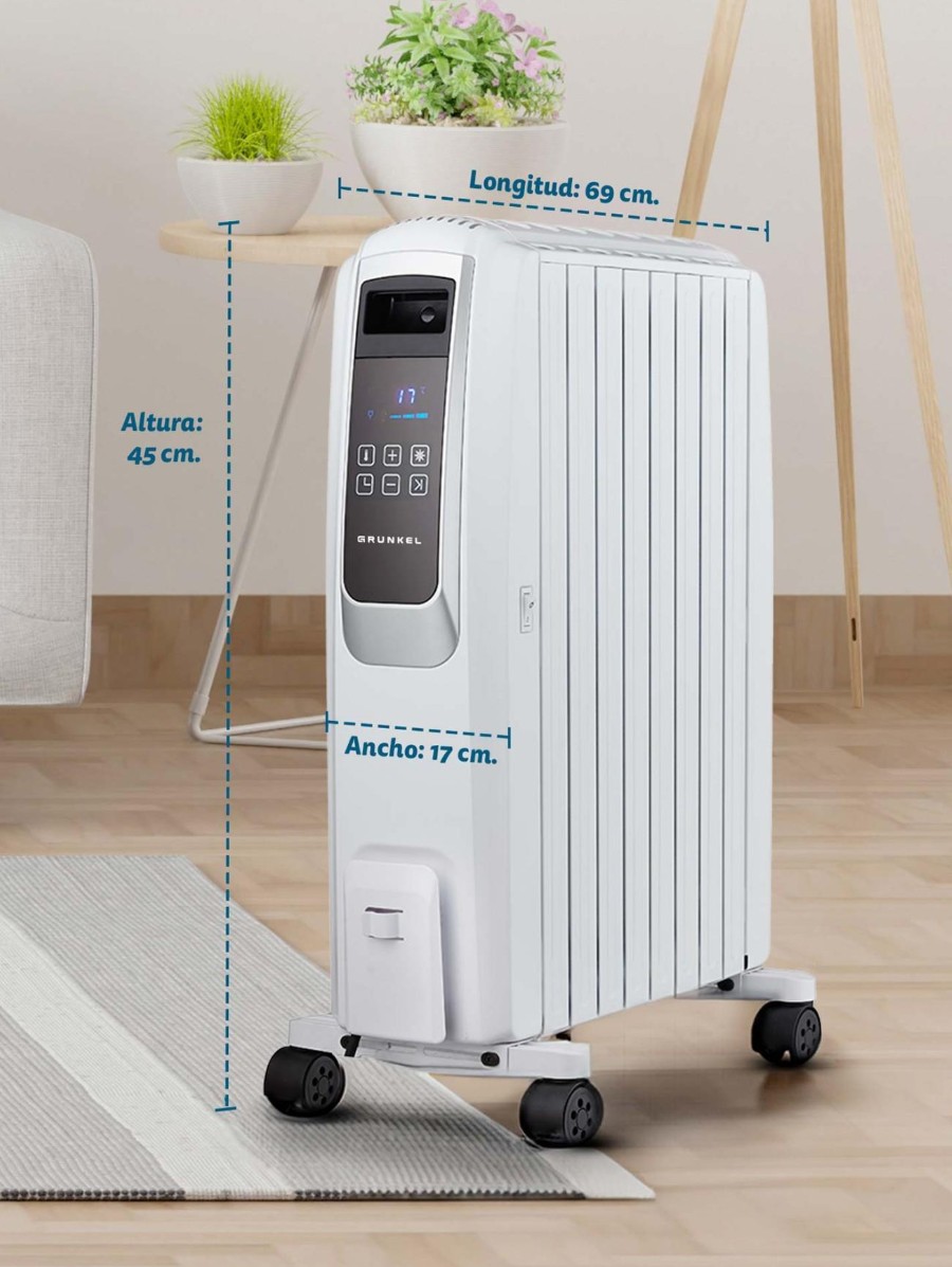 Radiador GRUNKEL RAC8PIROSD - elétrico a óleo, 2000 W, 8 elementos de aquecimento, portátil, com termóstato regulável