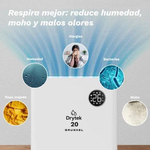 Desumidificador GRUNKEL DH-20DT – 20L/24h, Depósito 5,5L, Wi-Fi