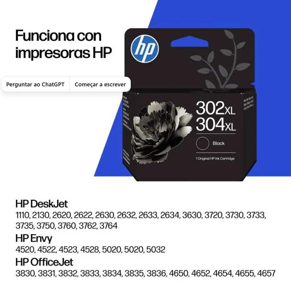 Tinteiro HP 302XL/304XL Preto Original – B7RT9AE