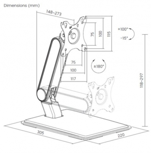 Suporte de Mesa para Monitor EQUIP ERGO 650124 – 17" a 32", VESA, Inclinação, Rotação 180° – Preto