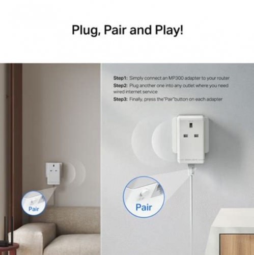 Kit Powerline TP- LINK MERCUSYS MP300P KIT AV600 com Passagem de Corrente, 2 Adaptadores