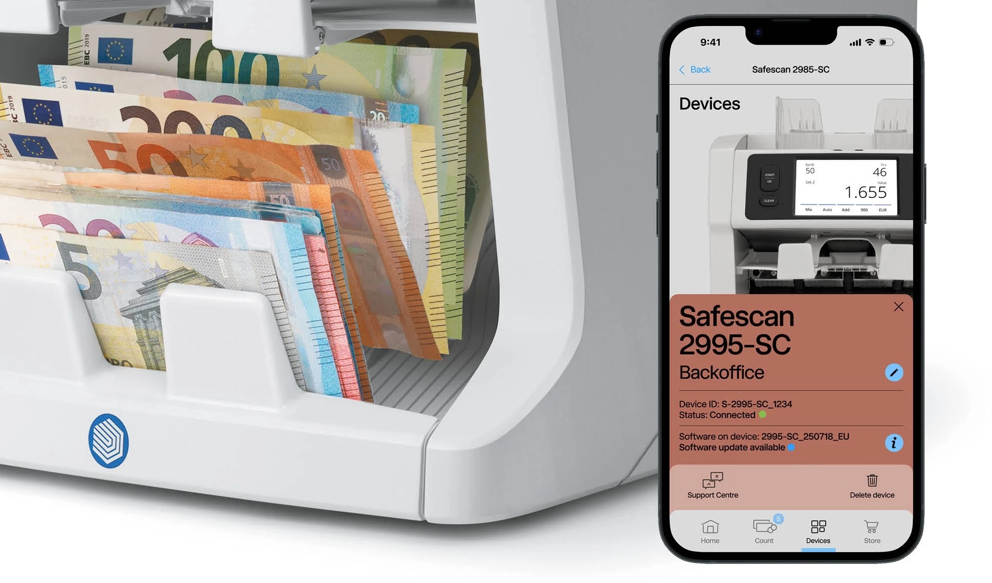 Contadora e Classificadora de Notas Safescan 2995-SC, Contagem de Valor, Deteção de Notas Falsas e Classificação de Aptidão – 112-0754