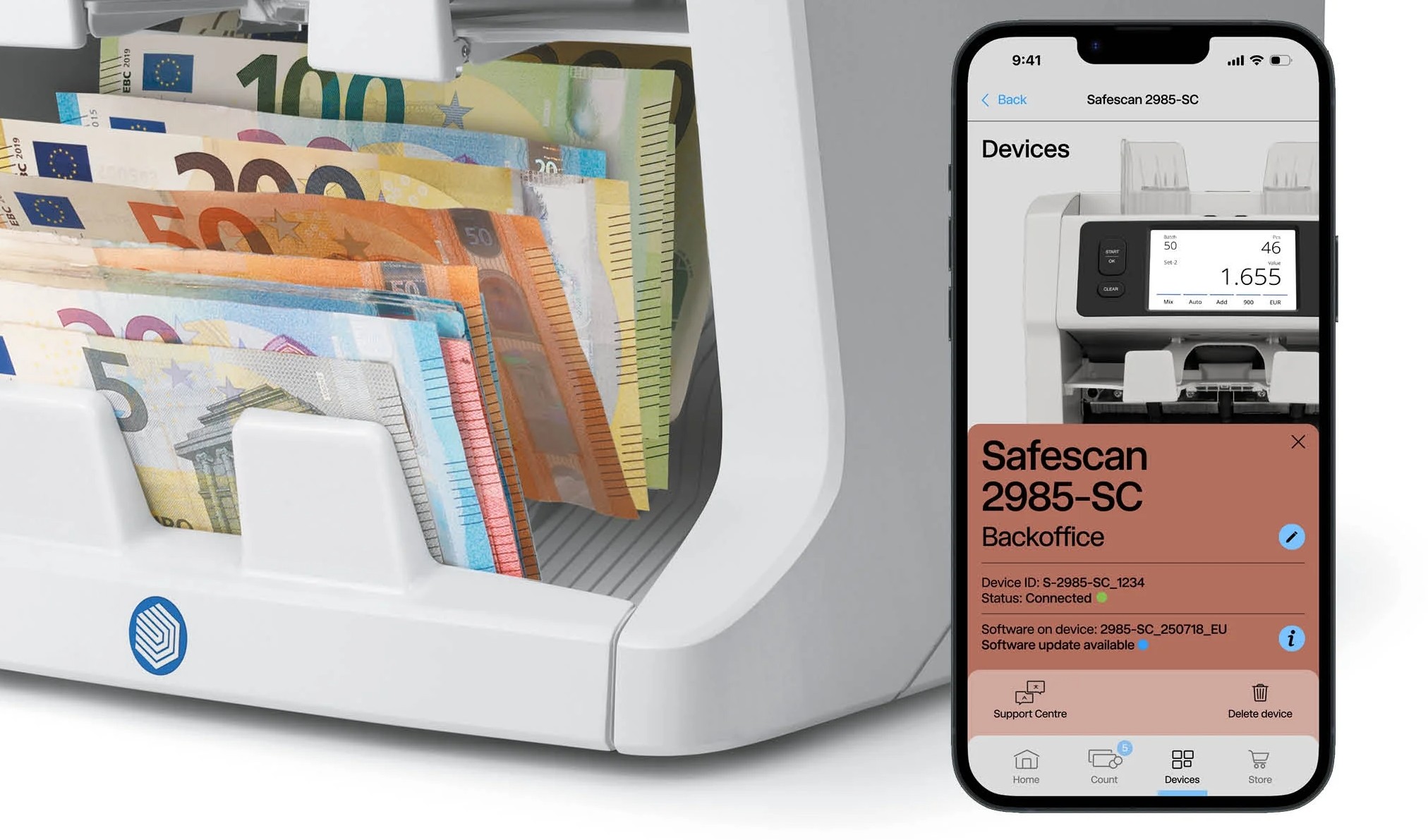 Contadora e Classificadora de Notas Safescan 2985-SC, Contagem de Valor, Deteção de Notas Falsas e Ecrã Tátil de 4,3” – 112-0755