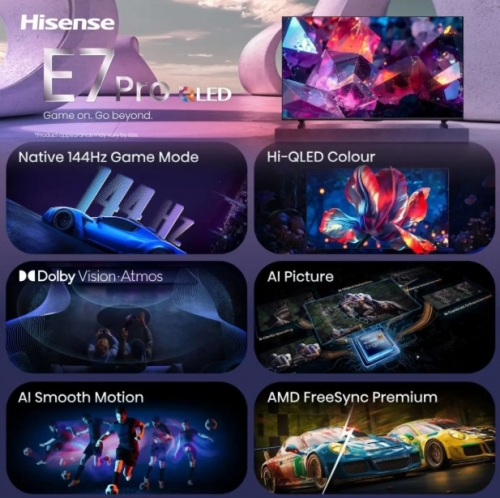Smart TV Hisense 50E7S PRO - Hi-QLED 50" 4K Ultra HD, 144 Hz, HDR, Dolby Vision/Atmos, VIDAA