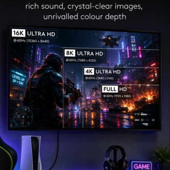 Cabo HDMI Ewent Ultra96 2.2 16K 60Hz 96Gbps 1m - EC1376