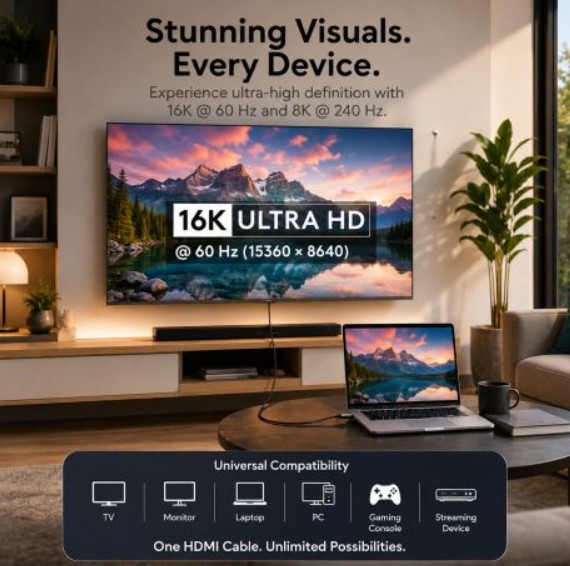 Cabo HDMI Ewent Ultra96 2.2 16K 60Hz 96Gbps 2m - EC1378