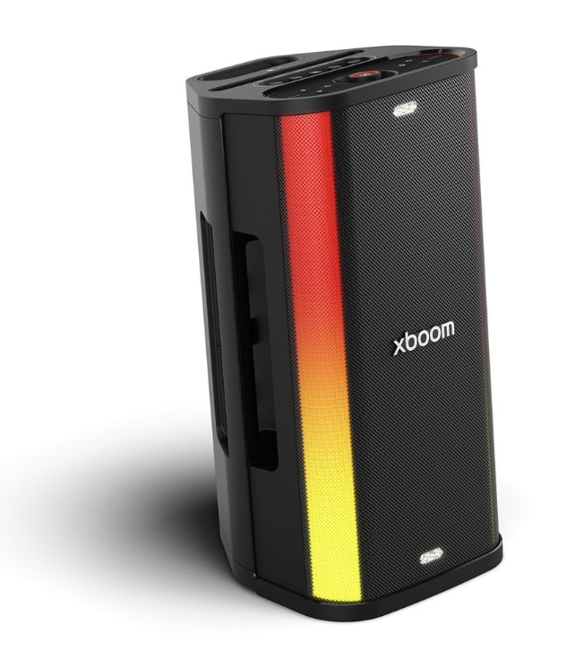Coluna portátil LG XBOOM Stage501, 220 W, Bluetooth 6.1, 2.2 canais, USB-A, USB-C, AUX 3,5 mm, 2x Mic/Guitar 6,3 mm, bateria 99,1 Wh – STAGE501