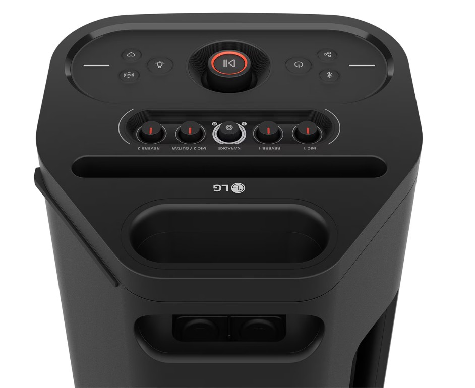 Coluna portátil LG XBOOM Stage501, 220 W, Bluetooth 6.1, 2.2 canais, USB-A, USB-C, AUX 3,5 mm, 2x Mic/Guitar 6,3 mm, bateria 99,1 Wh – STAGE501