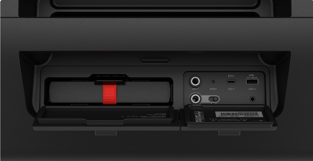 Coluna portátil LG XBOOM Stage501, 220 W, Bluetooth 6.1, 2.2 canais, USB-A, USB-C, AUX 3,5 mm, 2x Mic/Guitar 6,3 mm, bateria 99,1 Wh – STAGE501