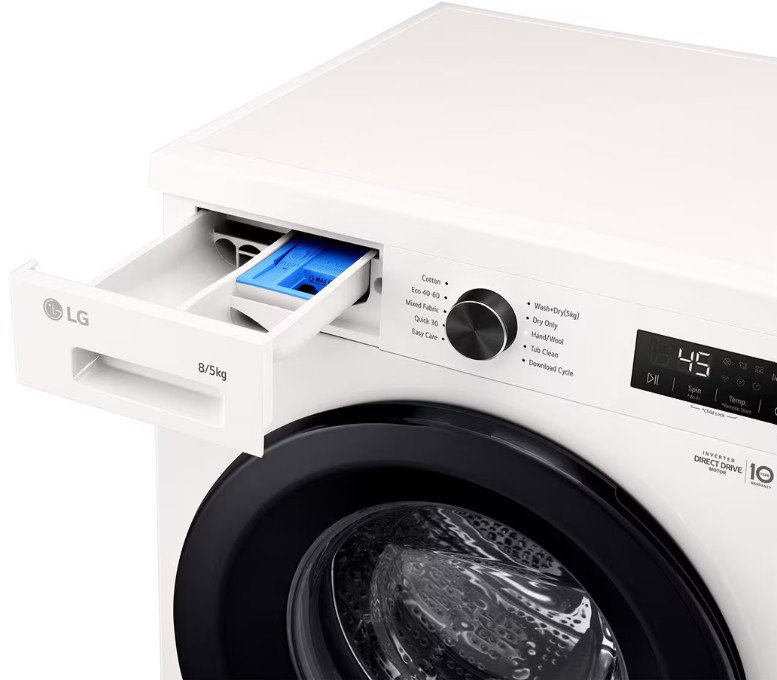 Máquina de Lavar e Secar Roupa LG W4X1085NWK, 8 kg Lavagem / 5 kg Secagem, 1400 rpm, Steam, Wi-Fi, Branca