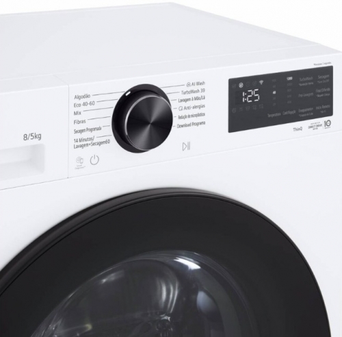 Máquina de Lavar e Secar Roupa LG W2X5085TLB – 8/5 kg – Slim – AI DD – Steam